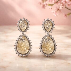 Champagne Crystal Pear Halo Drop Earrings