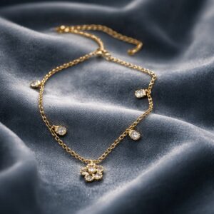 Gold Crystal Flower Charm Necklace