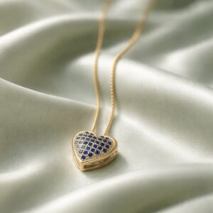 Gold Sapphire Pave Heart Locket Necklace