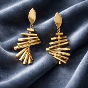 Gold Stacked Bar Fan Drop Earrings