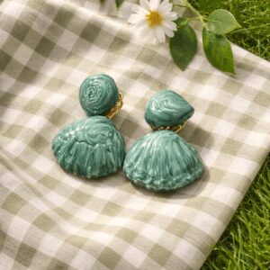 Teal Ceramic Seashell Drop Earrings